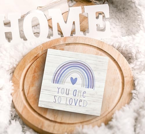 SRADMO You Are So Loved Rainbow Heart Wood Box Sign, Kids Inspirational Quotes Wooden Block Box Sign Decor for Kids Room, Nursery, Playroom Shelf, Table Decorative Accessories
