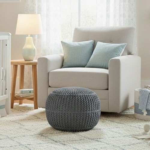 BIRDROCK HOME Round Pouf Ottoman Foot Rest, 18.5”x15”, Zinc Gray