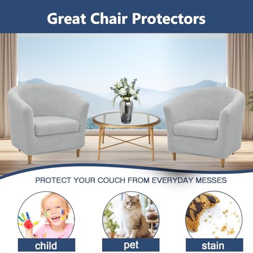 NILUOH Club Chair Slipcover 2-Piece Stretch Barrel Chair Covers Jacquard Tub Chair Slipcovers Soft Armchair Sofa Covers for Living Room