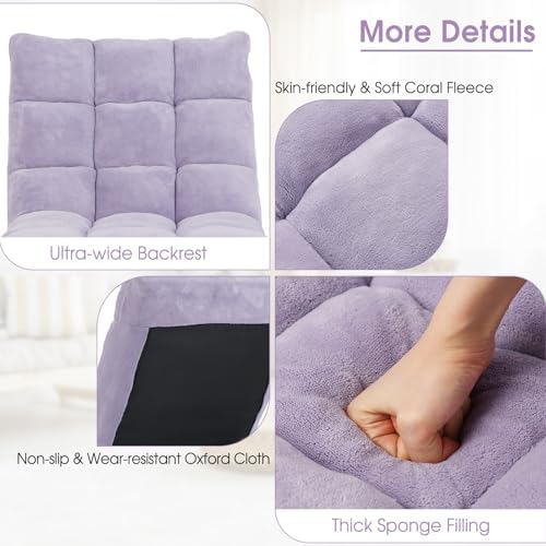 S AFSTAR Cushioned Floor Chair, 14-Position Adjustable Padded Lazy Recliner with Comfortable Back Support and Skin-Friendly Cover, Great for Reading, Playing Game, Meditating (Light Purple)