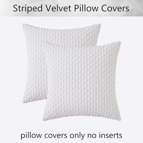 Kevin Textile Soft Corduroy 26x26 Inch Pillow Covers 2 Pack, Pure White
