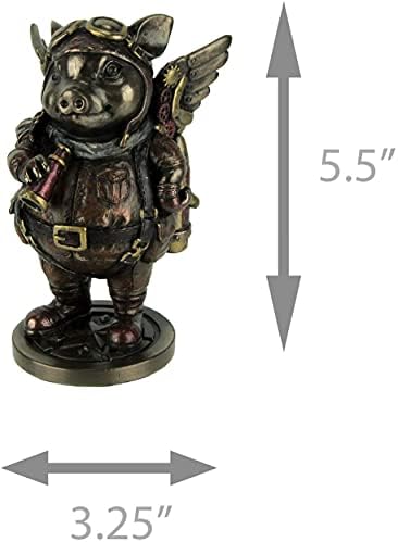 Veronese Design 5 1/4" Steampunk Aviator Flying Pig Resin Figurine Bronze Finish
