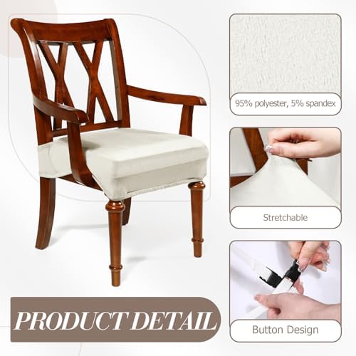 Havawish Extra Wide Dining Chair Seat Covers, Beige White, Velvet, 6 Pcs