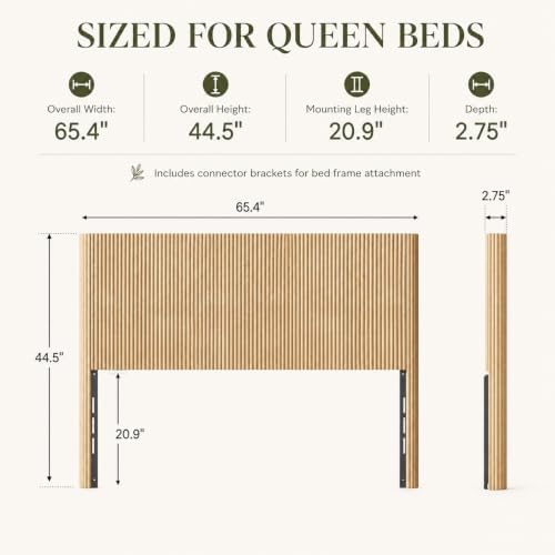 Queen Size Fluted Headboard Only, Boho Head Boards Queen with Arched Corrugated, Wood Head Board for Full/Queen Bed Frames,Rustic & Modern Farmhouse, Oak