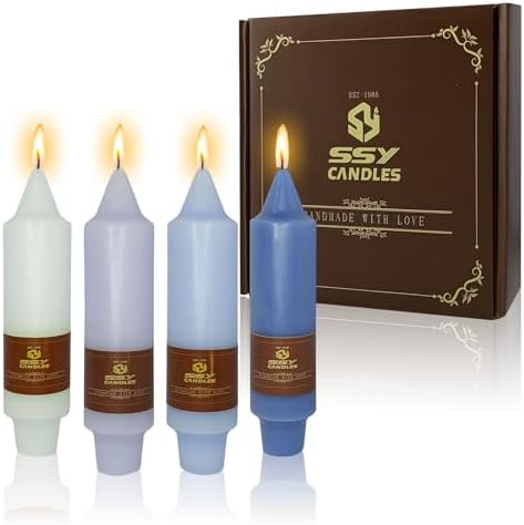 NJAO HOO Blue Short Taper Candle 5 Inch Candlesticks Unscented Dripless Gradient Colored Tapered Candle Set for Home Decor Wedding Party Dinner Candles, 4 Pack