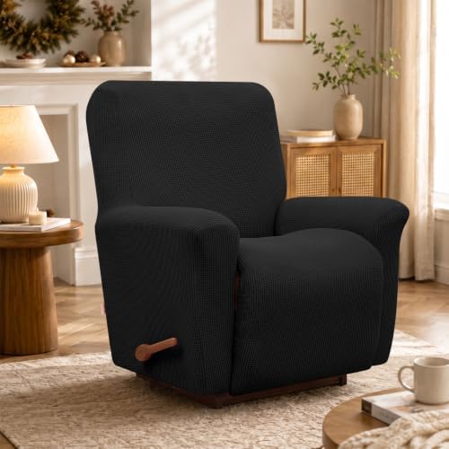 KEKUOU Recliner Chair Covers, 1-Piece Lazy Boy Recliner Covers, Black