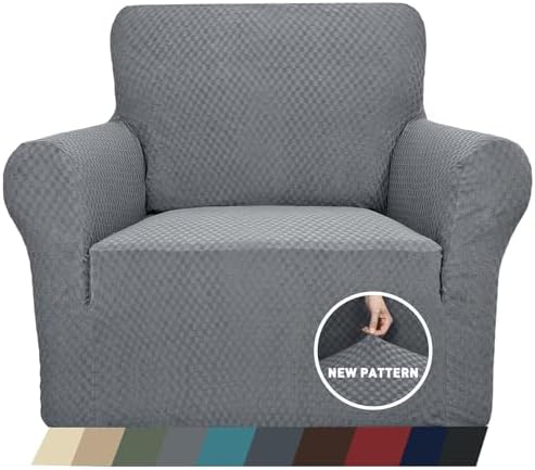 ZNSAYOTX 1 Piece Jacquard Chair Slipcovers for Living Room High Stretch Chair Covers with Arms Anti Slip Pets Friendly Couch Sofa Armchair Cover Furniture Protector (Chair, Light Grey)