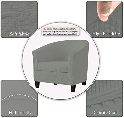2 Piece Tub Chair Covers with Cushion Cover, Stretch Jacquard Furniture Cover,Armchair Protector Slipcover Removable Machine Washable (Light Gray)