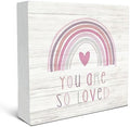 SRADMO You Are So Loved Rainbow Heart Wood Box Sign Desk Decor, Pink Decor Kids Inspirational Quotes Wooden Block Box Sign Decoration for Kids Room Nursery Playroom Shelf Table Decorative Accessories