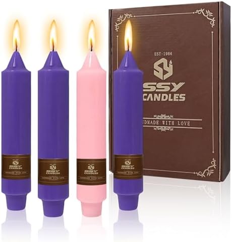 NJAO HOO Purple Advent Short Taper Candle 7 Inch Christmas Candlesticks Unscented Dripless Tapered Candle Set for Home Decor Party Dinner Candles, 4 Pack