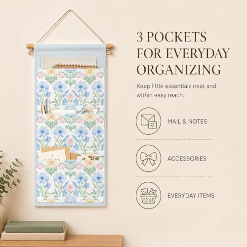 IAXIC Pastel Floral Wall Hanging Organizer, Canvas Storage for Nursery