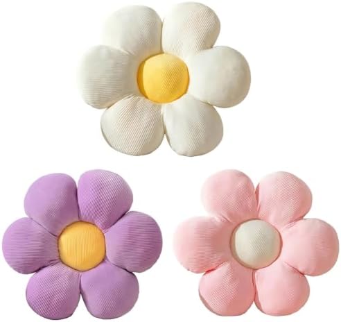 3PCS Flower Pillow,15.75" Daisy Pillow White Pink Purple