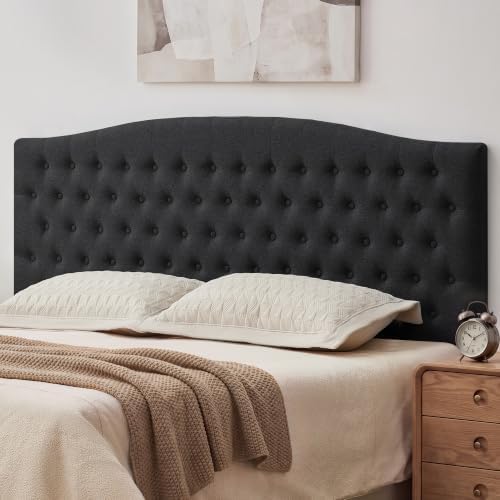 Tufted Linen King Headboard, Button Diamond Design Headboards, Black