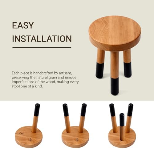 Rubber Wood 9" Round Plant Stand |Dip Dyed Black Stool, Wood Riser |Milking Stool (12" H)