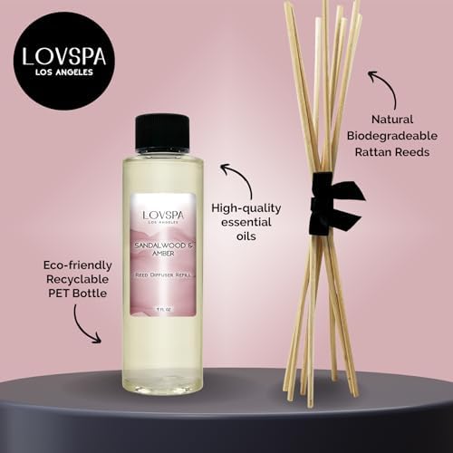 Sandalwood & Amber Diffuser Oil - Luxury Essential Oils for Diffuser Refill & Air Freshener Room Spray - Long-Lasting & Natural Home Fragrance, Scented Oil for Diffusers, USA Made, 4oz