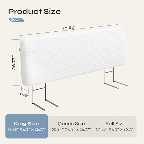 Pinmoco 4.7" Upholstered Headboard for King Size Bed, Height Adjustable and Ergonomic Headboard, Easy Assemble, Sturdy and Durable, Corduroy, White