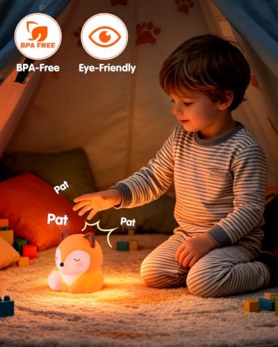 YISUN Fox Silicone LED Night Light, 3 Level Dimmable Kids Room Nursery Lamp
