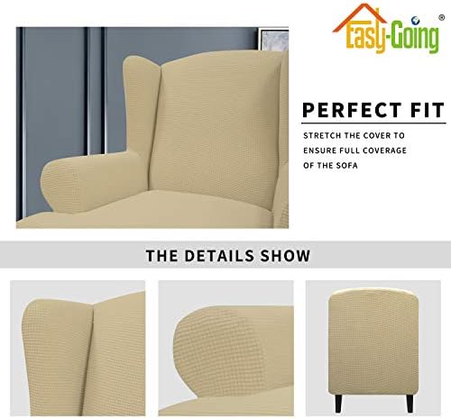 Easy-Going Stretch Large Wingback Chair Sofa Slipcover Beige