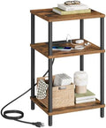 VASAGLE Side Table with Charging Station, 3-Tier Small Tall End Table
