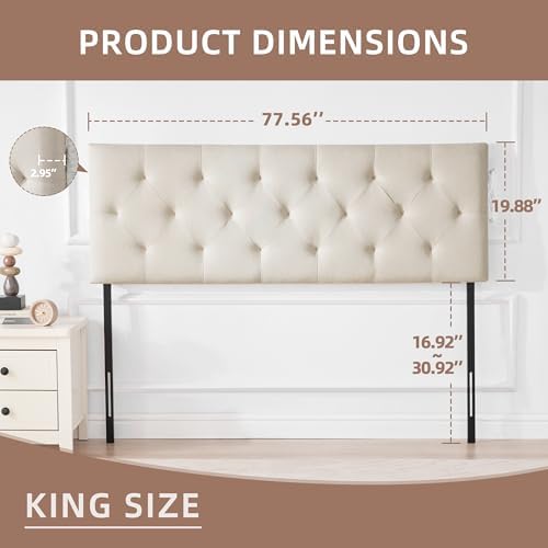 Linen Headboard King Size, Adjustable Height Headboard 37-51 in, Beige