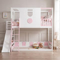 Merax Full Size Playhouse Bunk Bed with Slide and Storage Shelves, Pink