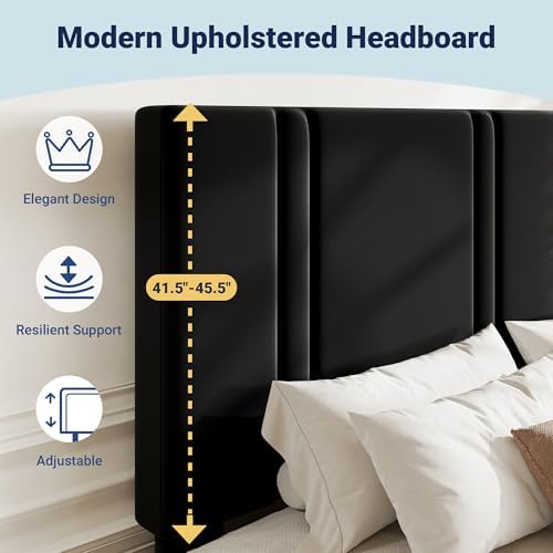 Allewie Queen Platform Bed Frame with Velvet Upholstered Headboard