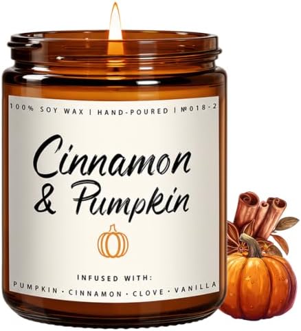 Cinnamon & Pumpkin Scented Candle – Fall Candles for Home Scented, Soy Candles for Home, 7 oz Cozy Pumpkin Candle for Women & Men, Autumn Décor & Holiday Gifts