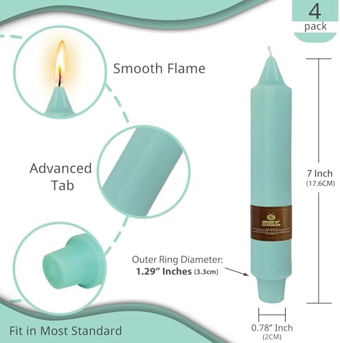NJAO HOO Mint Green Short Taper Candle 7 Inch Candlesticks Unscented Dripless Tapered Candle Set for Spring Home Decor Wedding Party Dinner Candles, 4 Pack