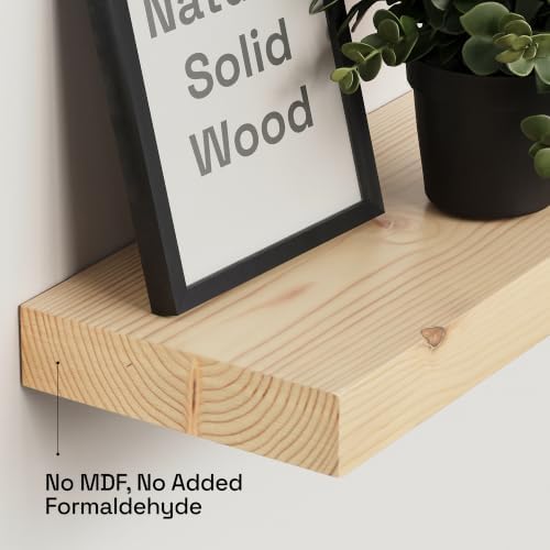 Solid Wood Floating Shelves for Wall 24 inch, Natural Wood, Wooden Shelf