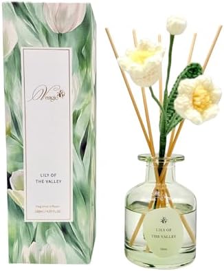 VANGIE Lily of the Valley Reed Diffuser for Home | Fresh Floral Scent | Elegant Glass Bottle with Handmade Flower | Long-Lasting, Vegan | Bedroom & Living Spaces