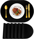 ADRIMER Oval Placemats Set of 6, Wipeable Faux Leather, Black