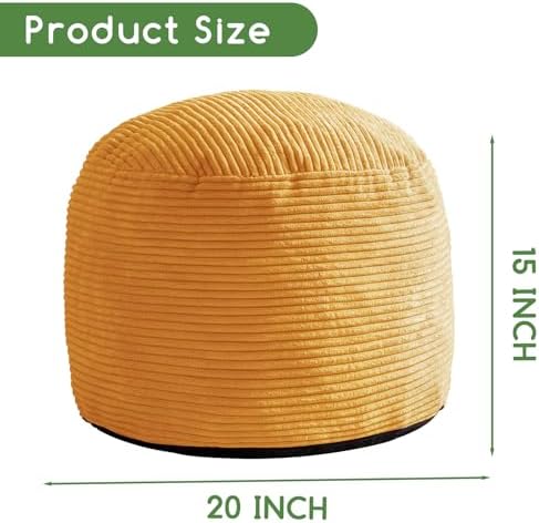 HIGOGOGO Round Stuffed Pouf Ottoman, Corduroy Poufs with Foam Chunk Filling, Furry and Fluffy Pouf Foot Stool Storage Ottoman, 20 X 15 Floor Poufs Foot Rest for Living Room, Orange