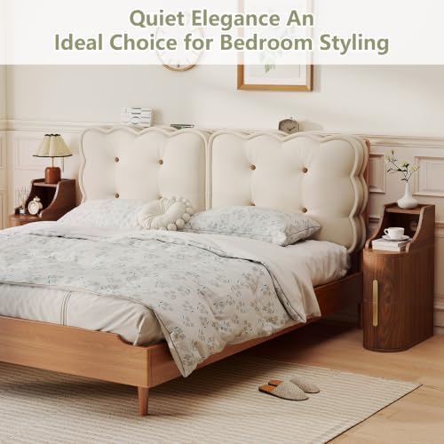 7.87" Narrow Nightstand with 2 Drawers, Walnut Bedside Table for Small Space, Skinny End Table with 1 Semi-Open Shelf for Living Room, Bedroom