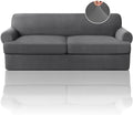 PrinceDeco T Cushion Sofa Slipcover 3 Pieces Sofa Covers for T Cushion Couch Soft Couch Covers Sofa Slip Cover Furniture Covers with 2 Individual T Shape Seat Covers Width Up to 88", Grey