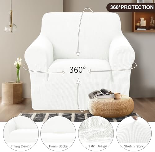 U-NICE HOME Stretch Recliner Chair Cover Armchair Slipcover, Ivory White