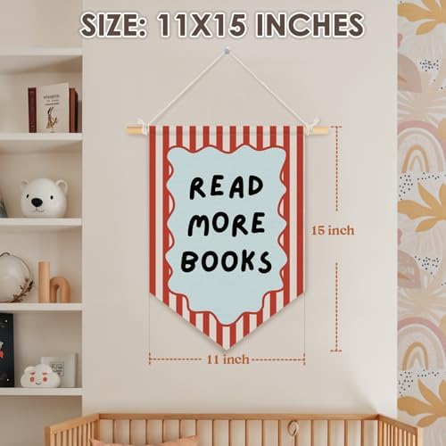 Classroom Reading Nook Decor, Read More Books Pennant Flag for Reading Corner Classroom Library 15x11 Inch - Retro