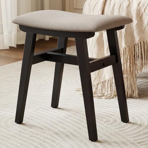 Solid Wood Vanity Stool, Padded Foot Stools Ottoman, Black