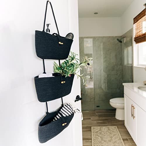 OrganiHaus Over the Door Organizer, Woven Rope Hanging Baskets, 3-Tier