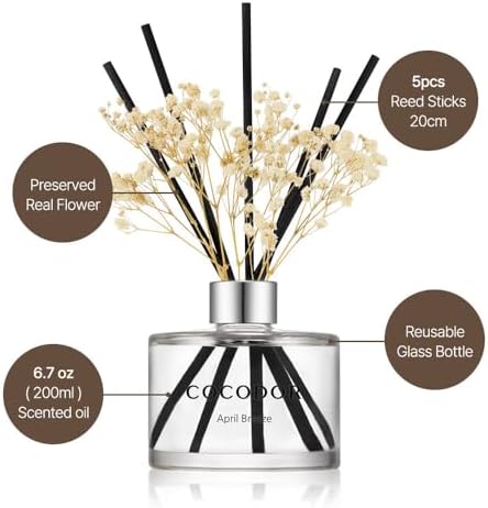 COCODOR Preserved Flower Reed Diffuser/White Jasmine/6.7oz/2Pack / Home Fragrance Scent Essential Oil Stick Diffuser for Bedroom Bathroom Home Decor
