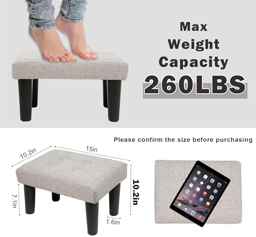 CAROLMADE Ottoman Foot Rest, Linen Small Ottoman Foot Stool with Legs Modern Footstool Ottomans for Living Room Entryway Office, Beige