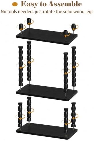 3-Tier Narrow Side Table, Skinny End Table with Wood Spindle Legs Black