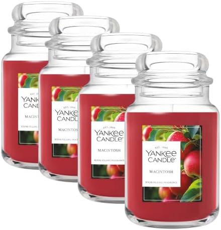 Yankee Candle Macintosh, Fall Scented Candle, 22oz Large Jar with up to 150 Hour Burn Time (Pack of 4)