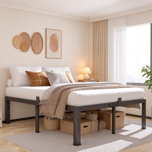 yookare King Metal Platform Bed Frame 14 Inch, 3500 lbs Heavy Duty Steel Slat Bed Frame, Round Anti-Bump Corners & Recessed Middle Legs,Anti-Slip Mattress Stopper, No Box Spring Needed