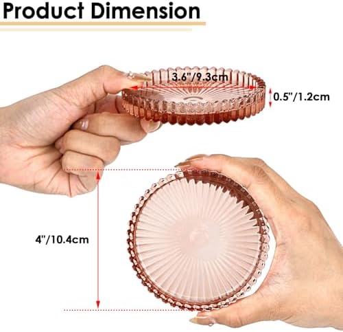 Modern Clear Coaster Set of 5- Glass Coasters for Drinks, Clear Red
