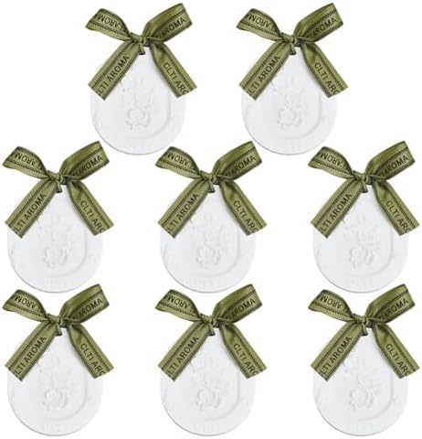 INFUNLY 8 Pcs Scented Plaster Hanging Ornaments, White Rose Embossed Aroma Pendants, 4 Assorted Fragrances, Non-Electric Car Home Office Decor Gift, 2.6x3x0.3 in