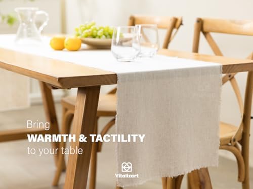 Vitalizart Beige Table Runner 14" x 90" Long Slub Texture Cotton Linen