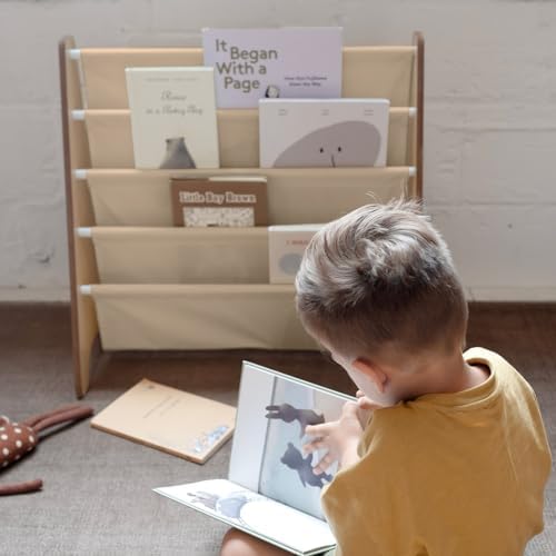 3 Sprouts Recycled Kids Bookshelf, Holds 35 Books, 4-Tier, Beige