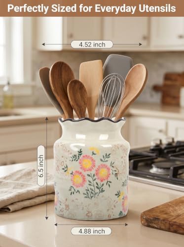 Ceramic Utensil Holder for Kitchen Counter, Farmhouse Kitchen Décor