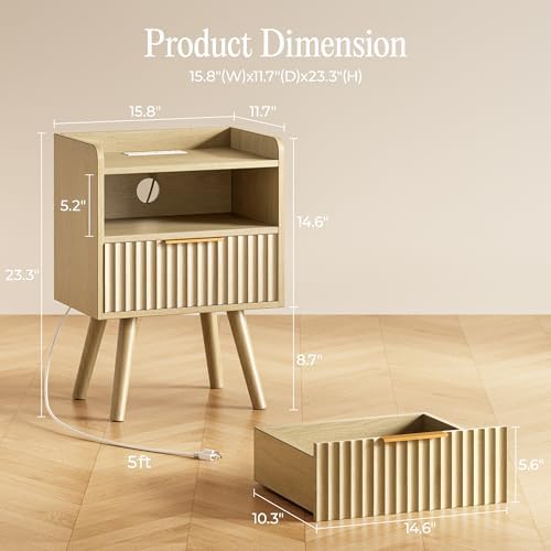Huuger Nightstand Set of 2 with Charging Station, USB-C Port, End Tables