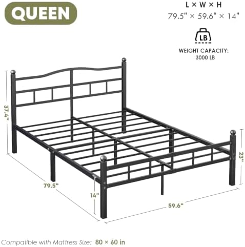 14 Inch Queen Bed Frame with Headboard and Footboard